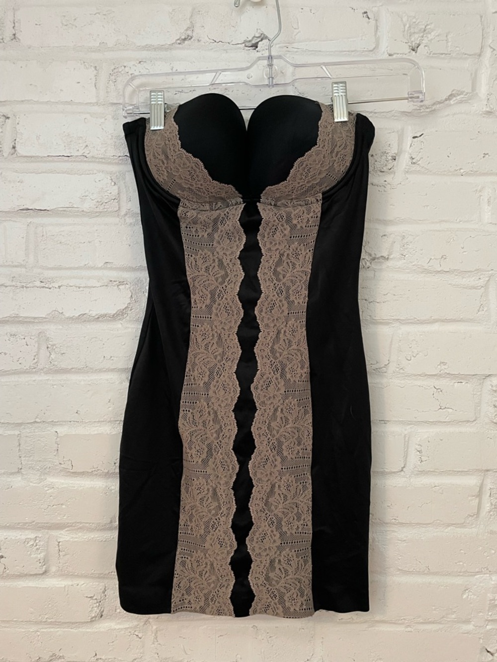 Victoria Secret 32A Push Up Black Strapless Lace-Panel Bodycon Dress